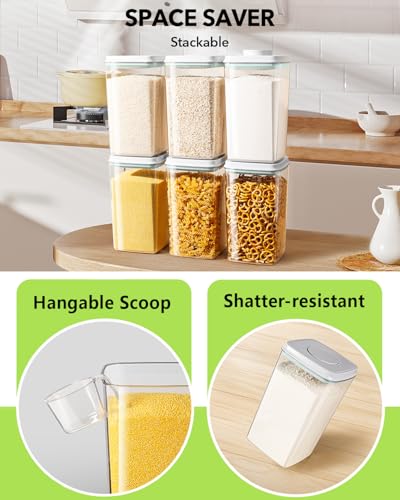 Airtight Food Storage Container with Pop Lid & 130ml Scoop, 4L/4.2qt *4 BPA-Free Cereal, Rice, Flour, Pasta & Snack Container, Stackable & Durable,Kitchen Pantry Organizer