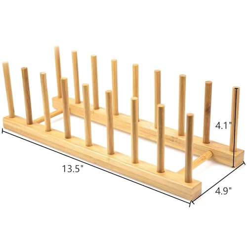 Lawei 4 Pack Bamboo Dish Drying Rack, Plate Rack Stand Pot Lid Holder, Dish Organizer Racks for Plates, Cups, Bowls, Cutting Board, Drying Rack Stand Drainer, Kitchen Cabinet Organizer