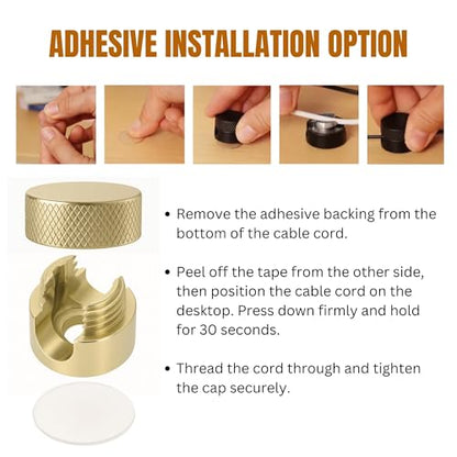 3PCS Premium Cord Holder for Nightstand, Computer Cord Organizer for Desk, Appliance Cord Organizers, Stick-On Cable Clip for Charger, Laptop, USB, Headphones, Wire Management Set, Gold