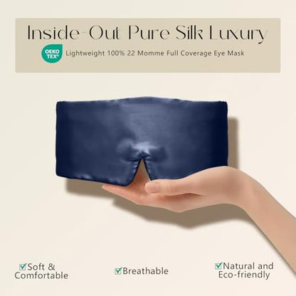 ZIMASILK 22 Momme 100% Mulberry Silk Sleep Mask - Full Silk Filled | Ultra-Soft & Breathable, Face-Hugging Blackout Eye Cover for Sleeping ( Navy Blue )