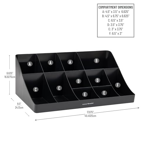 Mind Reader Cup and Condiment Station, Countertop Organizer, Coffee Bar, Kitchen, Stirrers, 17.875"L x 9.5"W x 6.625"H, Black