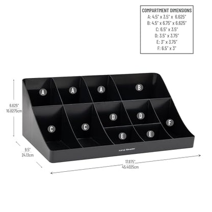 Mind Reader Cup and Condiment Station, Countertop Organizer, Coffee Bar, Kitchen, Stirrers, 17.875"L x 9.5"W x 6.625"H, Black