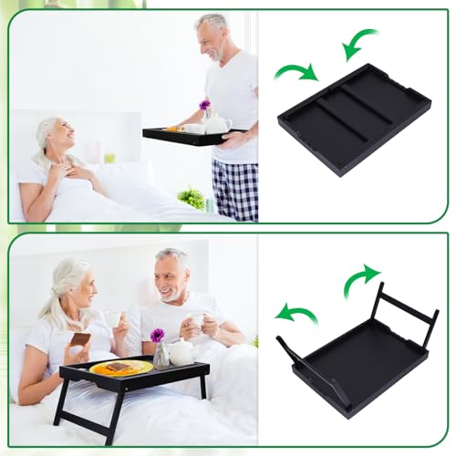 Artmeer Bamboo Bed Tray Table with Device Slot, Folding Legs, Large, Black | FSC-certified bamboo bed tray with folding legs, device slot and handles for meals, laptops, reading and serving in bed.