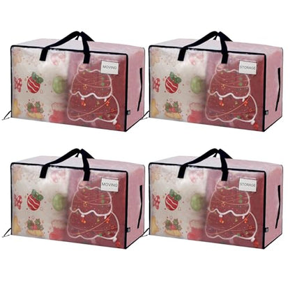 VENO 4 Pack Clear Extra Large Moving Bags & Storage Totes, Heavy Duty Organizer with Reinforced Handles & Strong Zippers for Clothes, College Dorm Essentials, Moving Supplies