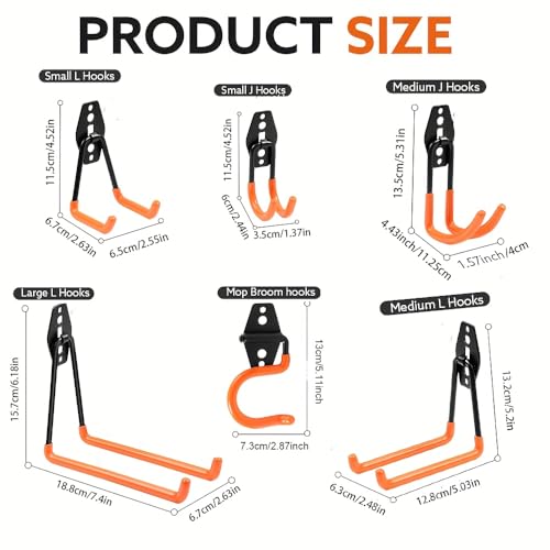 Steel Garage Storage Hooks, 16 Pack Anti-Slip Coating, Heavy Duty Wall Mount Hooks for Hanging Bike, Ladder, Garden Tools