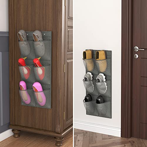 2 Pack RV Shoes Storage, 12 Large Mesh Pockets Closet Door Hanging Shoe Rack Organizer Narrow Shoe Holder, Wall Mounted Shoes Rack with Sticky Mounts for Camper