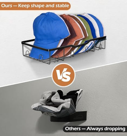 Metal Hat Racks for Baseball Caps Wall Hat Organizer Fit 48 Caps Holder, 2 Packs Sturdy Wall Mounted Hat Storage Organizer, Black, Patent: US D1,041,201 S