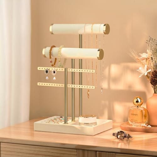 bussdis 3 Tier Bracelet Holder Display - Detachable T Bar Beige Velvet Bracelet Holder, Jewelry Holder Organizer for Bracelet, Necklace, Earrings, Rings