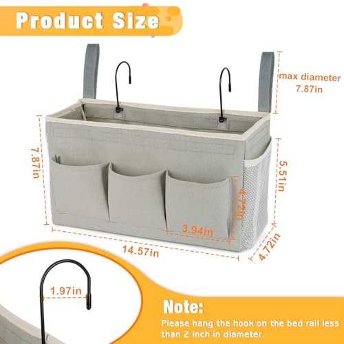 Lilithye Bedside Caddy, Bedside Storage Bag Hanging Organizer for Bunk Bed | Bed Caddy with Fixed Straps and Water Bottle Holder for Home, College Dorm, Bunk Bed, Hospital Bed and Crib Bed Rails