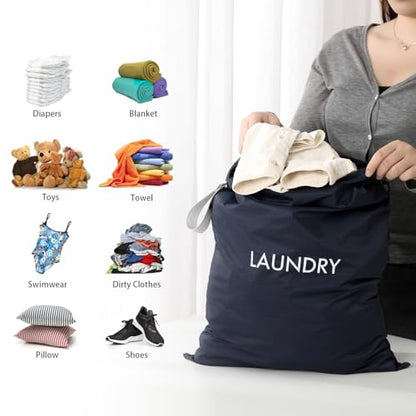 WiseBoy 2 Pack Travel Laundry Bags for Dirty Clothes, Laundry Bag, Zippered | Water-Resistant Nylon Wet Dry Bag, Odor-Proof Washable Pouch for Gym, Swimming, College Dorm & Suitcase Organization