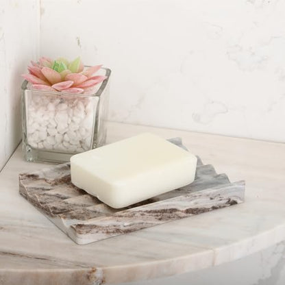 Natural Marble Soap Dish for Shower, Stone Soap Tray for Bathroom, Bar Soap Holder for Sink, Stripe Grooves Saver Stone Dish Tray Keep Bars Dry Easy Clean(Palissandro Classico)