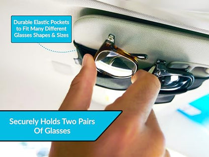 Sunglasses Holder for Car Visor – Dual Storage Holds 2 Pairs | One-Hand Operation, Scratch-Proof, Universal Fit | Glasses Organizer for Vehicle Visor (Black)