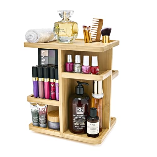 360° Makeup Organizer - Bamboo Wood Make Up Storag... (Tan | Bamboo)