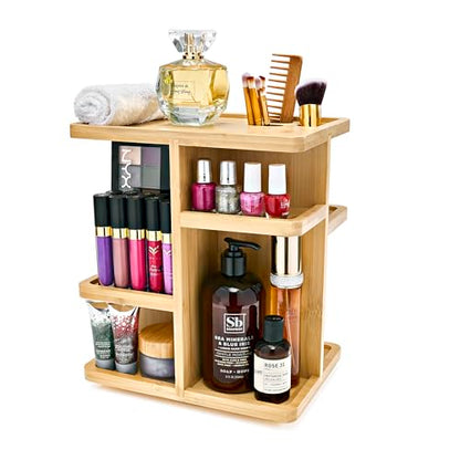 360° Makeup Organizer - Bamboo Wood Make Up Storag... (Tan | Bamboo)