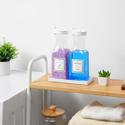 Laundry Detergent Dispenser,Laundry Soap Dispenser,Liquid Laundry Detergent Container,35OZ Fabric Softener Dispenser with Tray, Laundry Room Organization,Extra 4 Labels,White