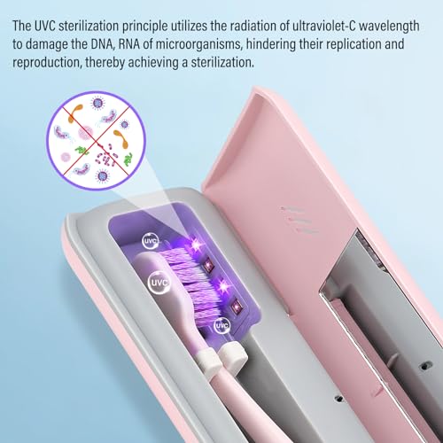 Toothbrush Sanitizer Case Travel Toothbrush Covers Case for Houshold and Traveling Power by AA Battery or USB-C Pink