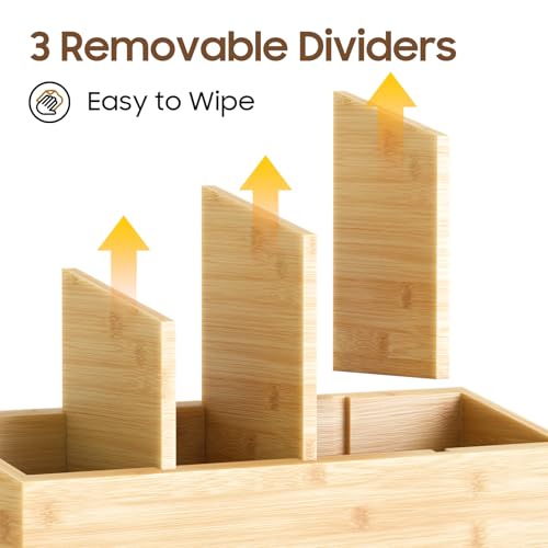 Wingsife Utensils Holder with 4 Compartments, Bamb... (Classic | Bamboo)