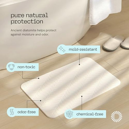 Deepstone Stone Bath Mat for Bathroom, Diatomaceous Earth Stone Mat Bathroom, Super Absorbent Quick Dry & Non Slip for Shower, Tub & Floor, 24" x 16", White