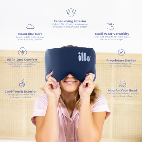 Wearable Pillow Sleep Mask | Weighted Blackout Mulberry Silk Eye Mask | Patented design for side sleepers | Soft Modal Mulberry Silk Blend | For bed naps travel airplane camping & work | Women men