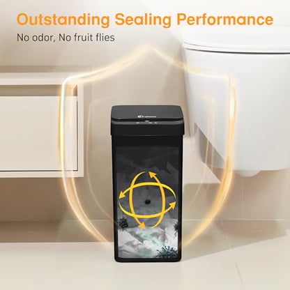 Black Bathroom Trash Can 2.6 Gallon Motion Sensor Trash Cans Automatic Touchless Garbage Bin Small Smart Trash Can for Bathroom,Kitchen, Toilet, Bedroom, RV