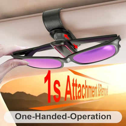 Sunglass Holder for Car, 2 Pack, Secure Metal Clip | One-Handed Operation, Gentle & Secure Hold, Silicone Padded, Universal Fits Sunglass and Car Visor