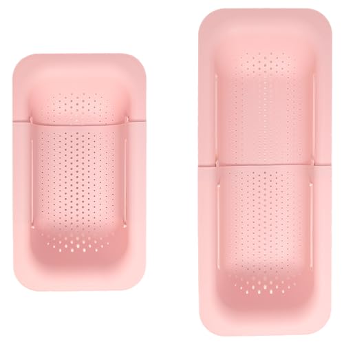 Paris Hilton Over the Sink Expandable Colander, Extendable Strainer, Adjustable from 14.5 inches to 19.5 inches, Fits most kitchen sinks, Made without BPA, Pink