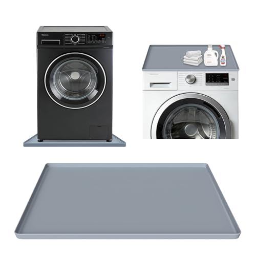 27x27 Inch Foldable Silicone Washing Machine Drain Pan Grey | 0.78 Inch Raised Lip, Waterproof Leak Proof, Non Slip Drain Tray, For Washer, Dryer, Fridge, Dishwasher