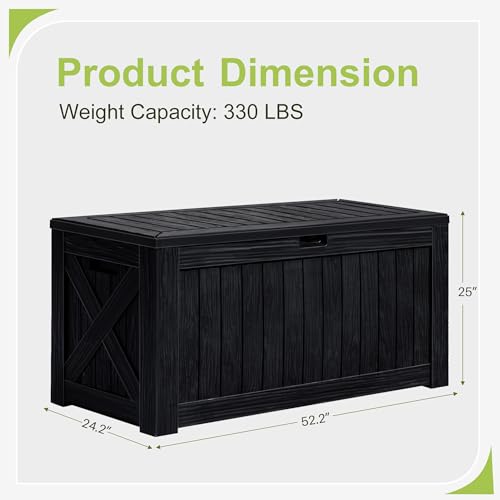 Greesum 120 Gallon Deck Box, Resin Outdoor Storage Container, Black | for Patio Furniture, Garden Tools, Pool Accessories, Weatherproof, Lockable