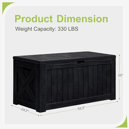 Greesum 120 Gallon Deck Box, Resin Outdoor Storage Container, Black | for Patio Furniture, Garden Tools, Pool Accessories, Weatherproof, Lockable