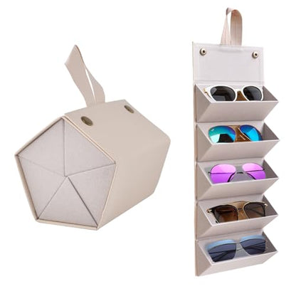 Kenpal Sunglasses Storage Organizer Holder Foldable Travel Case with 5 Slot Compartments for Multiple Glasses