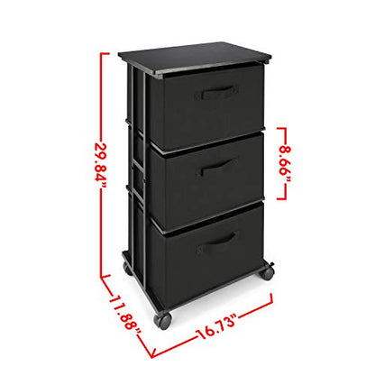 Dresser Storage with 3 Drawers, Fabric Dresser Tower, Vertical Storage Unit for Bedroom, Closet, Office, Black