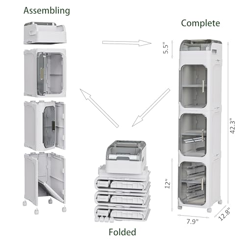 4-Tiers Toilet Paper Storage, Slim Bathroom Organizers and Storage, Bathroom Counter Organizer, Bathroom Organizer Storage Cabinet, Portable Laundry Room Organization, Plastic White Clear Doors