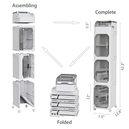 4-Tiers Toilet Paper Storage, Slim Bathroom Organizers and Storage, Bathroom Counter Organizer, Bathroom Organizer Storage Cabinet, Portable Laundry Room Organization, Plastic White Clear Doors