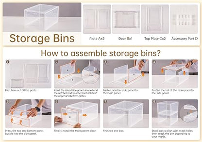 6 Pack Clear Storage Bins with Lids, 19 Qt Closet Organizers and Storage | Stackable, Magnetic Doors, Clothes Organizers and Storage, Purse Organizer, Craft Containers