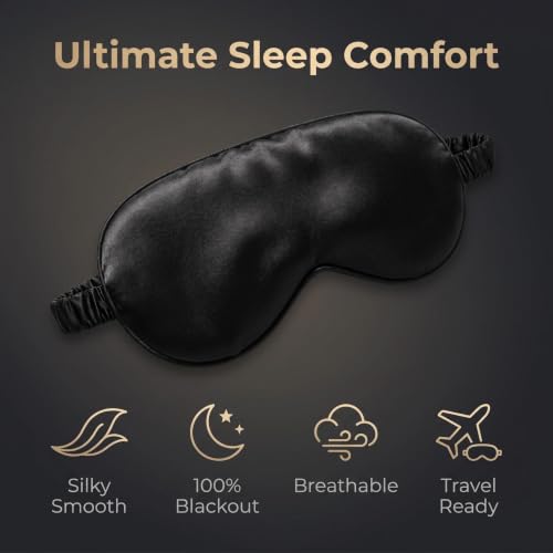 [3 Pack] QSYW Sleep Masks, Satin Eye Mask for Sleeping - Silky Eye Masks Bulk with Storage Bag & Elastic Strap,Black