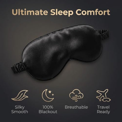[3 Pack] QSYW Sleep Masks, Satin Eye Mask for Sleeping - Silky Eye Masks Bulk with Storage Bag & Elastic Strap,Black