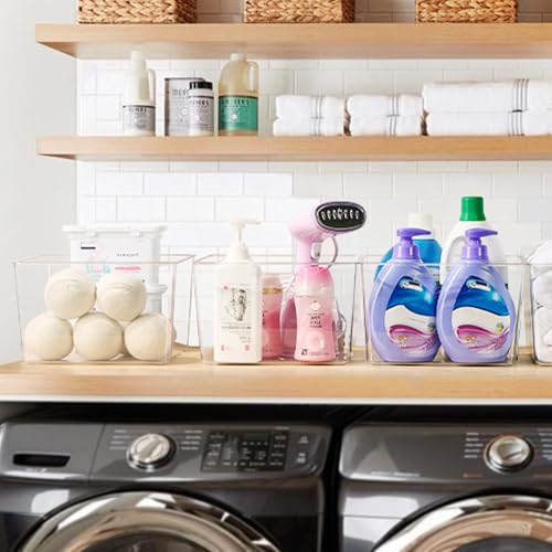 Vtopmart 4 Pack Extra Large Clear Storage Bins, 11x11 Cube Organizer | Acrylic Cube Storage Bins, Plastic Containers with Handle for Pantry, Kitchen, Closet, Laundry Room, Bathroom, Under Sink