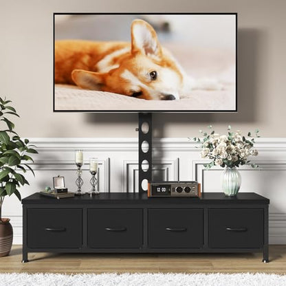 TV Stand with Mount & 4 Drawers, Entertainment Center | Modern Media Console up to 75 inch TV, Fabric Dresser TV Stand for Living Room Bedroom