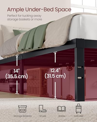 VASAGLE Full Metal Bed Frame 14 Inches Tall, 1100 lb Weight Capacity, No Box Spring Needed, with Under-Bed Storage, Easy Setup, Heavy-Duty Platform Bed, Mattress Retainers, Matte Black URMB652BD02S