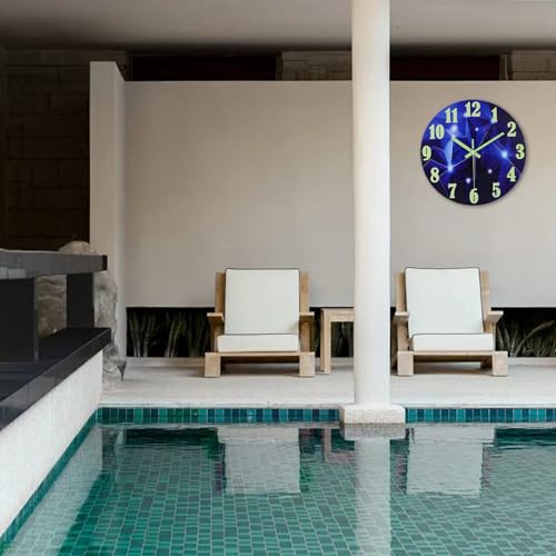 Outdoor Clocks Waterproof 12 Inch Galaxy Night Light Glass Wall Clock for Pool Patio Bathroom