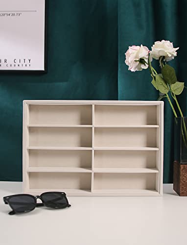 Coward Sunglass Organizer, Beige Velvet Glasses Trays - Eyeglasses Watches Jewelry Display - Men Women (8 Grids)