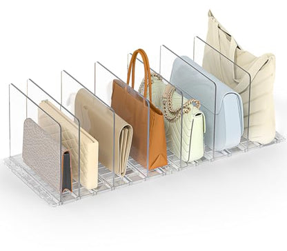 Bag & Purse Organizer for Closet: Adjustable Clear Dividers | Plastic Clutch for Closet Organizers Handbag Storage - Keep Carteras & Pocketbook Upright