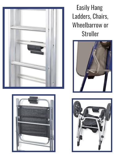 Ladder Hook - Black Heavy Duty Garage Wall Hanger - Utility Tool Storage | Sleek and Durable Wall Mounted Hook for Ladders, Folding Chairs and Step Stools, Helps Organise Home, Garage or Shed