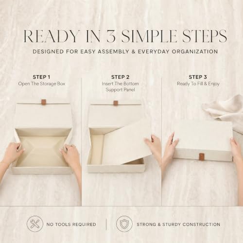 Decorative Photo Storage Boxes with Lids - Set of 2 Beautiful Linen Organizers Are Perfect to Safely Store Your Pictures, Documents, Scrapbooking Supplies, Keepsakes and Other Memories in Style