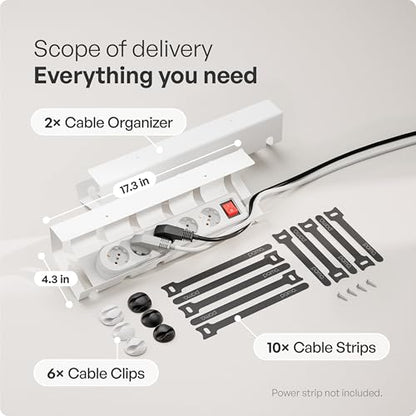 PAMO Cable Management Under Desk, Set of 2 - White | Includes 10 x cable holders, cable clips & screws, easy installation - made of high quality powder coated steel.