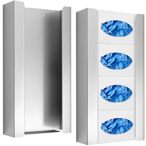 Blulu 2 Pack Stainless Steel Glove Box Holder Wall Mount 10" x 21" x 3.5" Dispenser Station for 4 Tissue Boxes Disposable Rubber Glove Face Masks Medical Organizer for Hospital, Labs