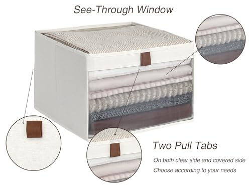 StorageWorks Closet Storage Bins, Extra Large Storage Baskets with Clear Window and Handles, Foldable Fabric Organizer for Clothes, Shelves, Beige, 3 Pack