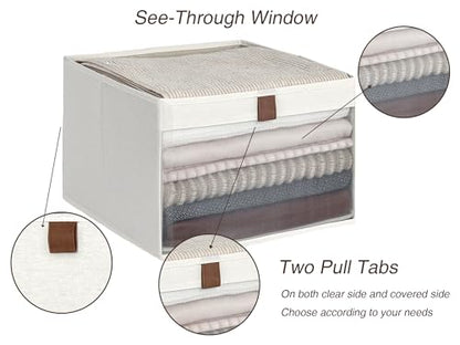StorageWorks Closet Storage Bins, Extra Large Storage Baskets with Clear Window and Handles, Foldable Fabric Organizer for Clothes, Shelves, Beige, 3 Pack