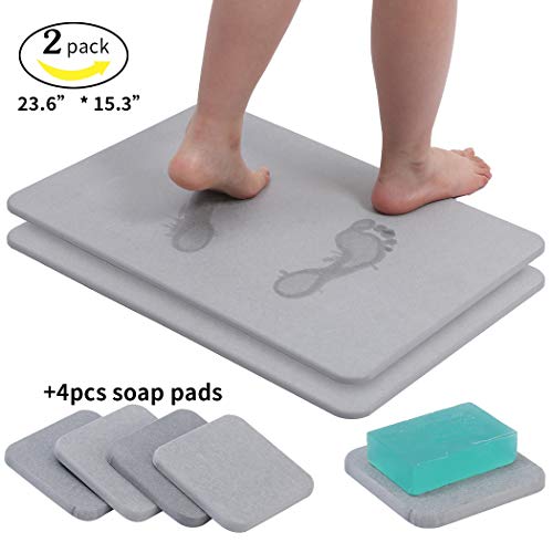 Stone Bath Mat Diatomaceous Earth Bath Mat Diatomite Large Fast Water Drying Diatom Mud Foot Pad Bathroom Floor Mats Diomaschos Diomataceous Diacotomous Earth (Grey)
