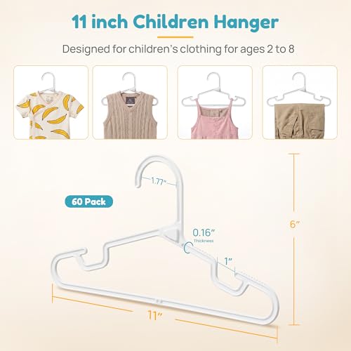 Vtopmart 60 Pack Kids Hangers, 11 inch Baby Clothes Hangers for Closet, StackFit Interlocking Toddler Hanger for Pants, Dress, Skirt, Space-Saving Children Hangers with Non-Slip Shoulder Grooves